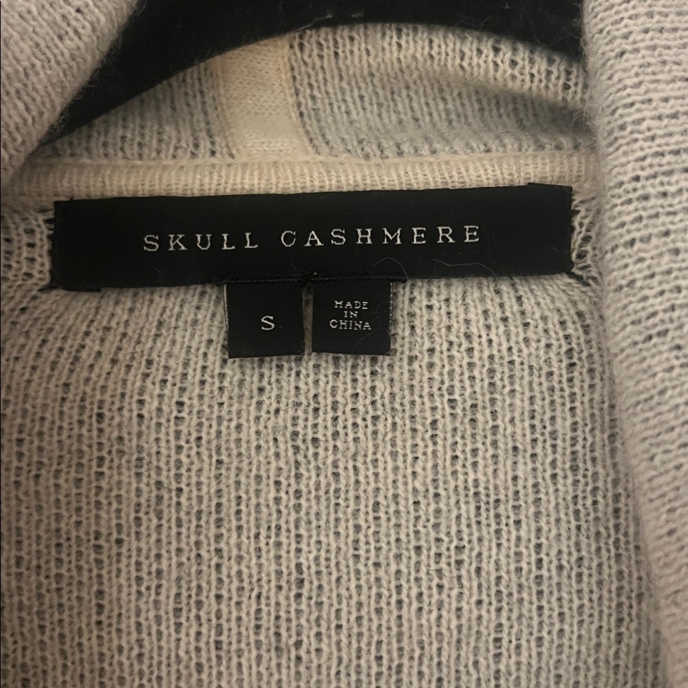 Skull Cashmere Open Front Cardigan Gray Black Off White Small - Picture 5 of 7